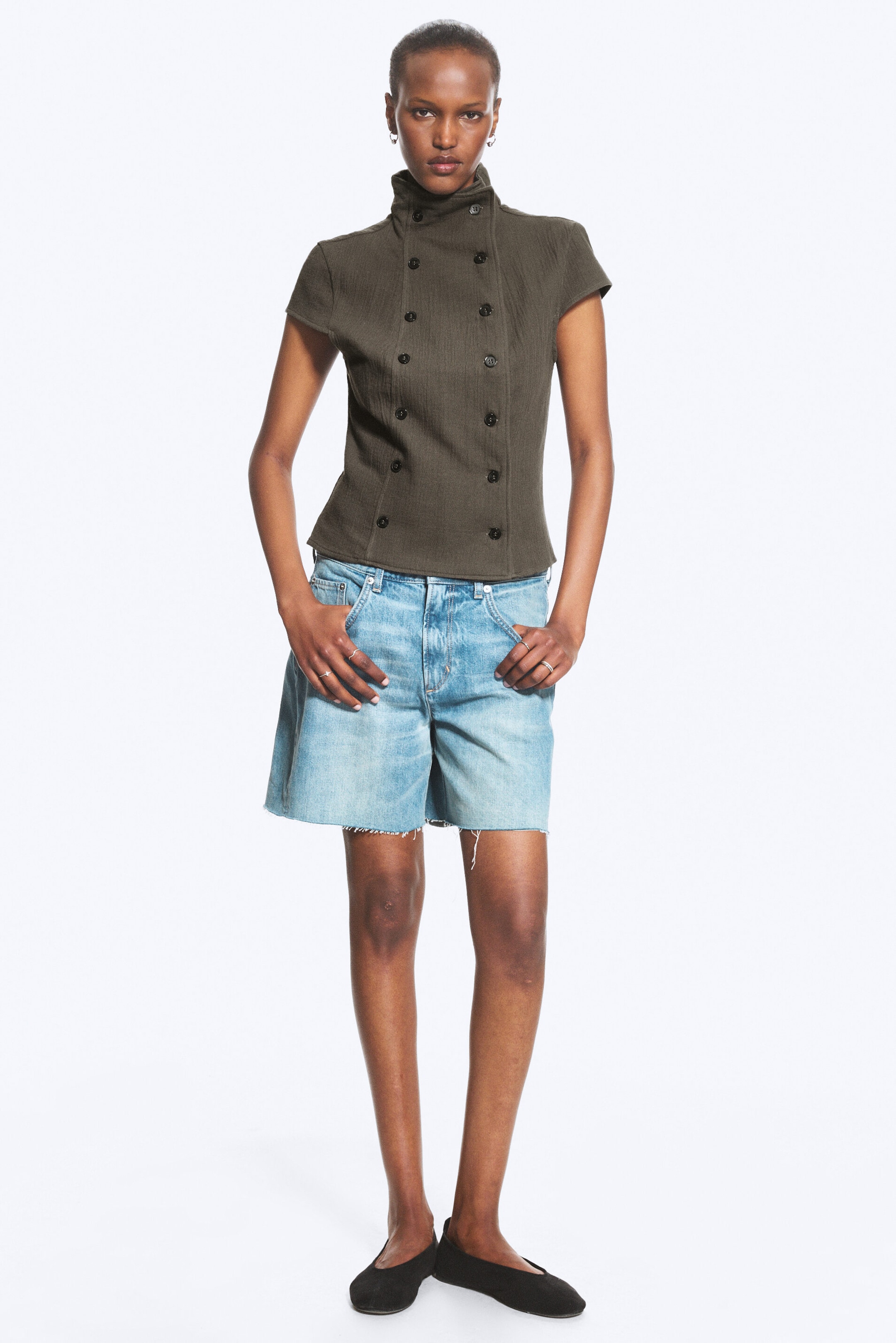 Dark Mole - Double Breasted Cotton Top - 1