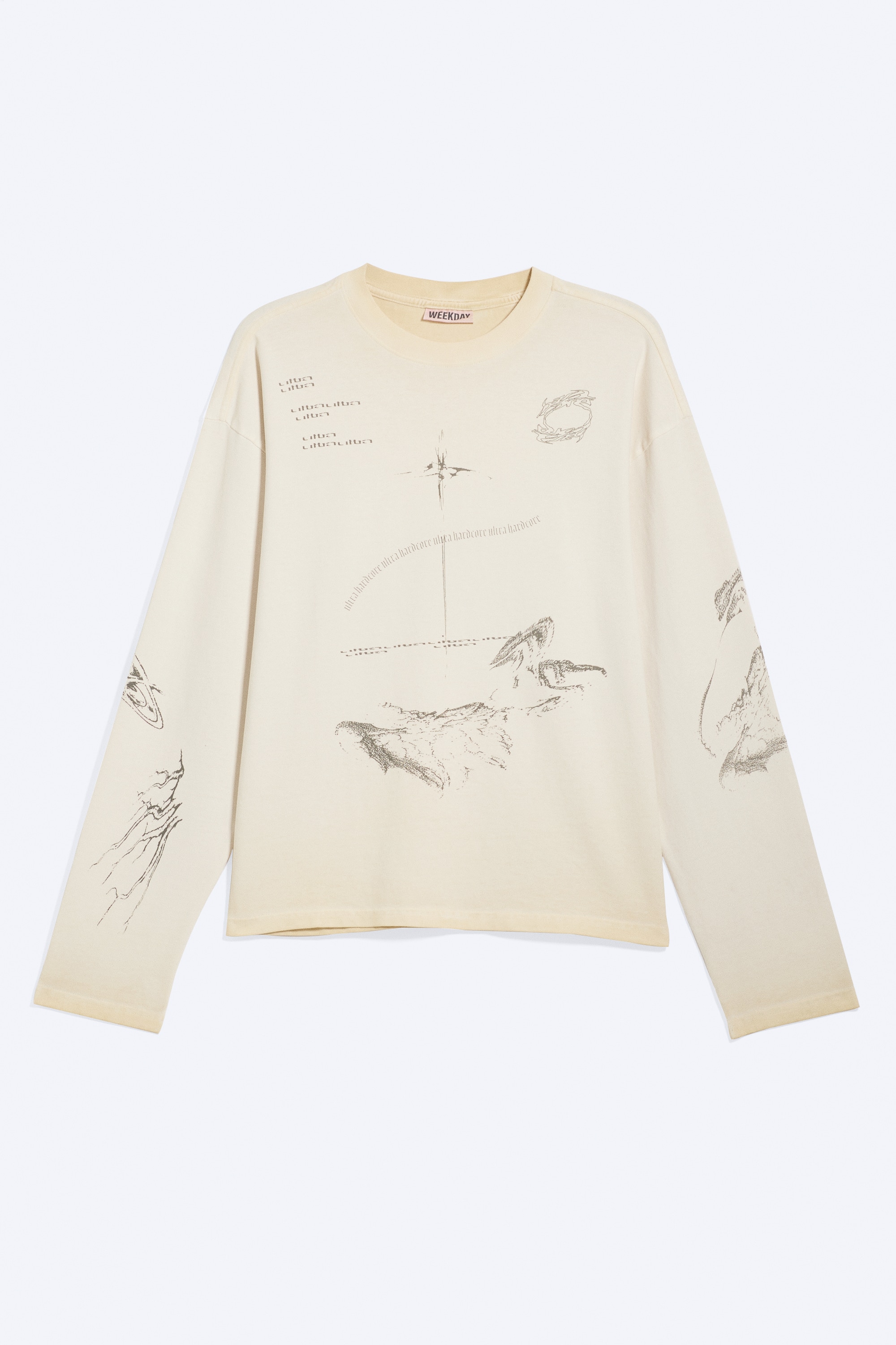 T-shirt Great boxy a maniche lunghe con grafica - Talpa polvere chiara - Schizzo/Bianco - Spray Scintillante/Talpa scuro - Psichedelia/Bianco – Broken Beats/Nero - Riftborn/Bianco – Logo Karma/Talpa scuro - Mix di loghi/Dark Grey - Tristar