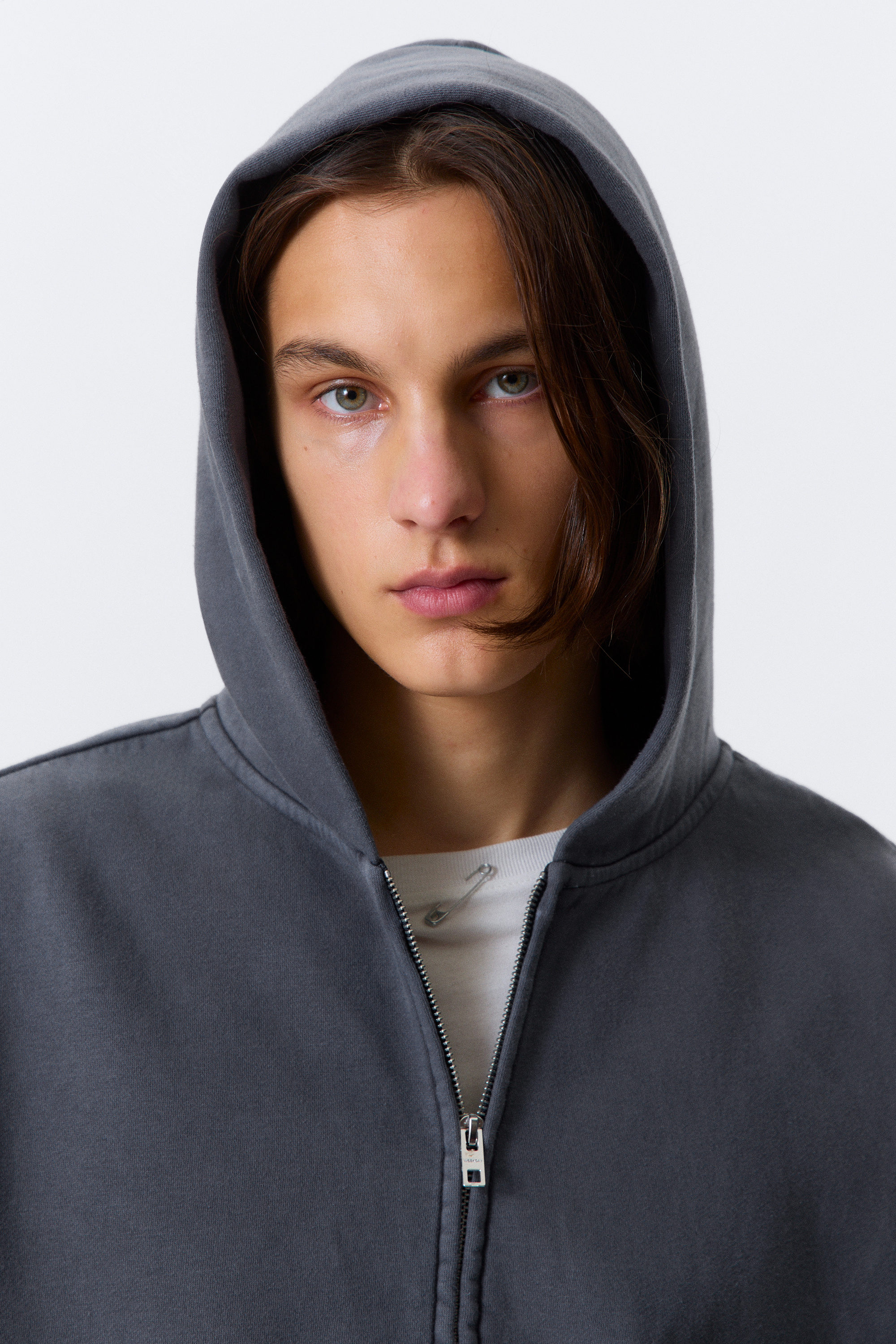 Bleu délavé - Sweat à capuche zippé ample - 4