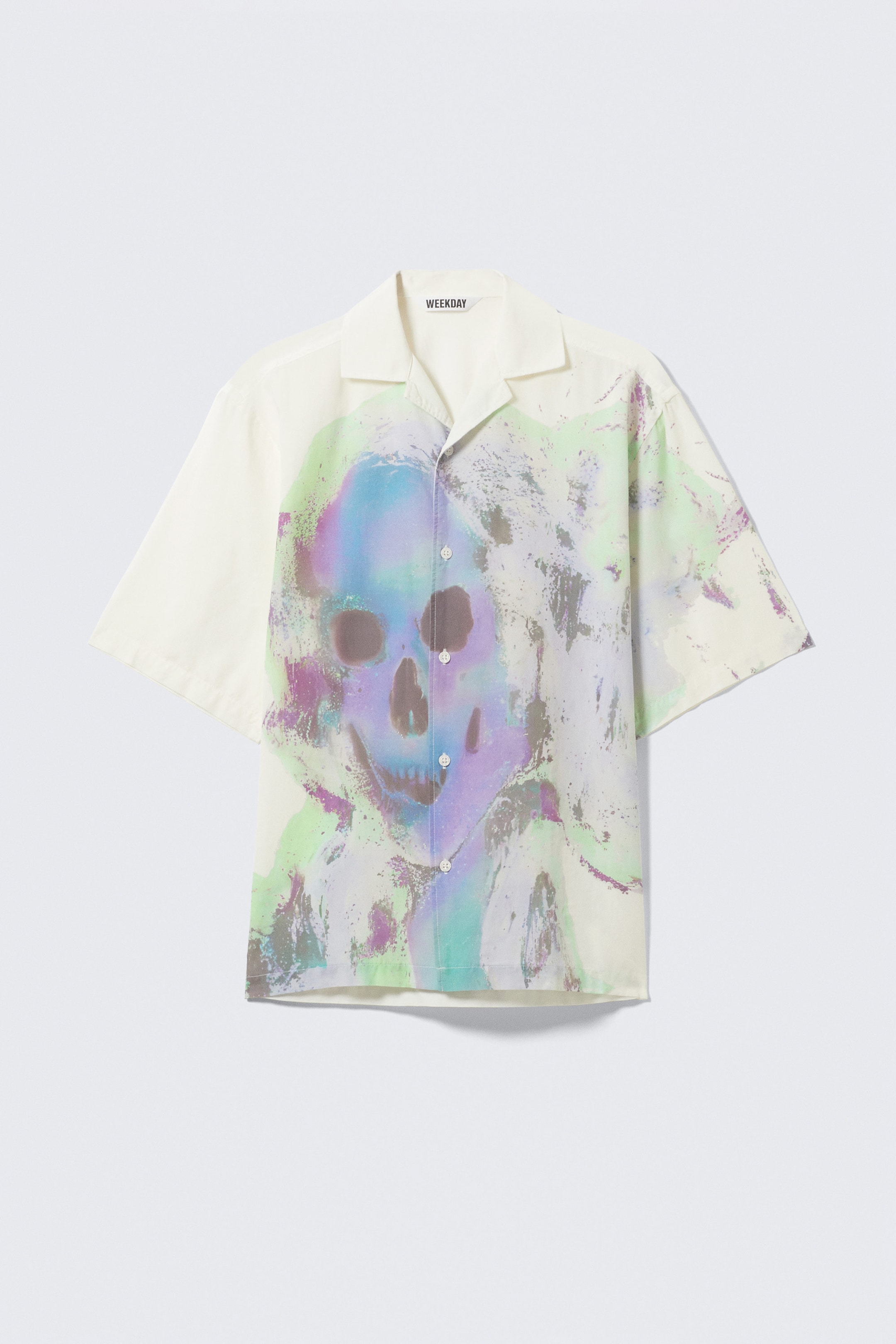 White - Colourful Skull - Relaxed Graphic Short-Sleeved Resort Shirt