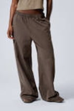 Striped Brown - Low Loose Cotton Trousers - 1