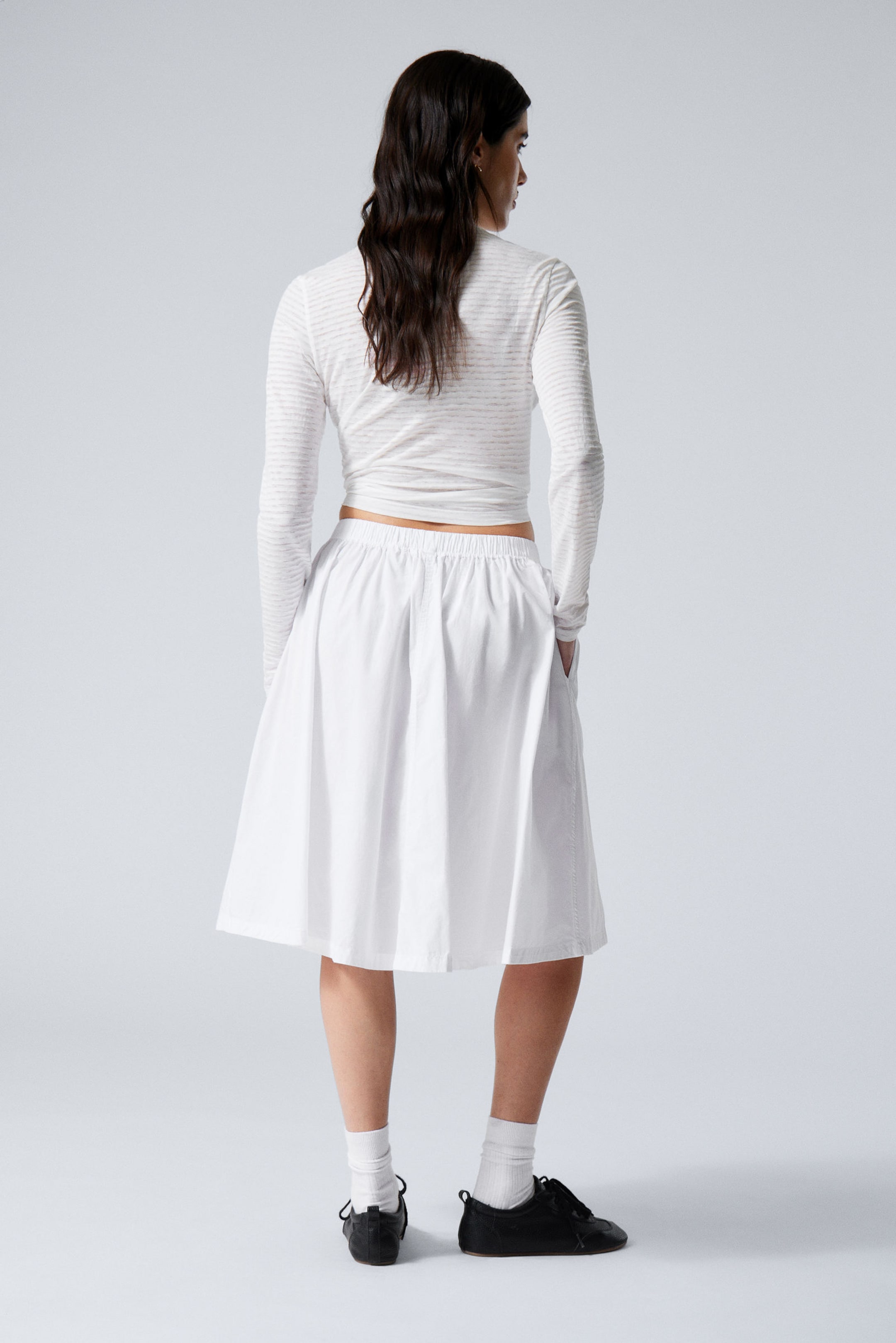 White - Cotton Poplin Midi Skirt - 3