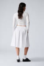 White - Cotton Poplin Midi Skirt - 3