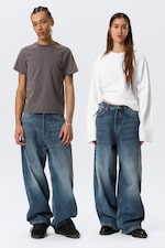 Blue Hymn - Mellanblå - Astro Mid Waist Loose Baggy Leg Unisex Jeans - 0