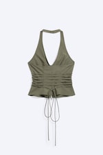 Vert kaki - Haut dos nu zippé col V à nouer à la taille - 5