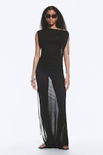 Schwarz - Ärmelloses Maxikleid mit U-Boot-Ausschnitt - 0