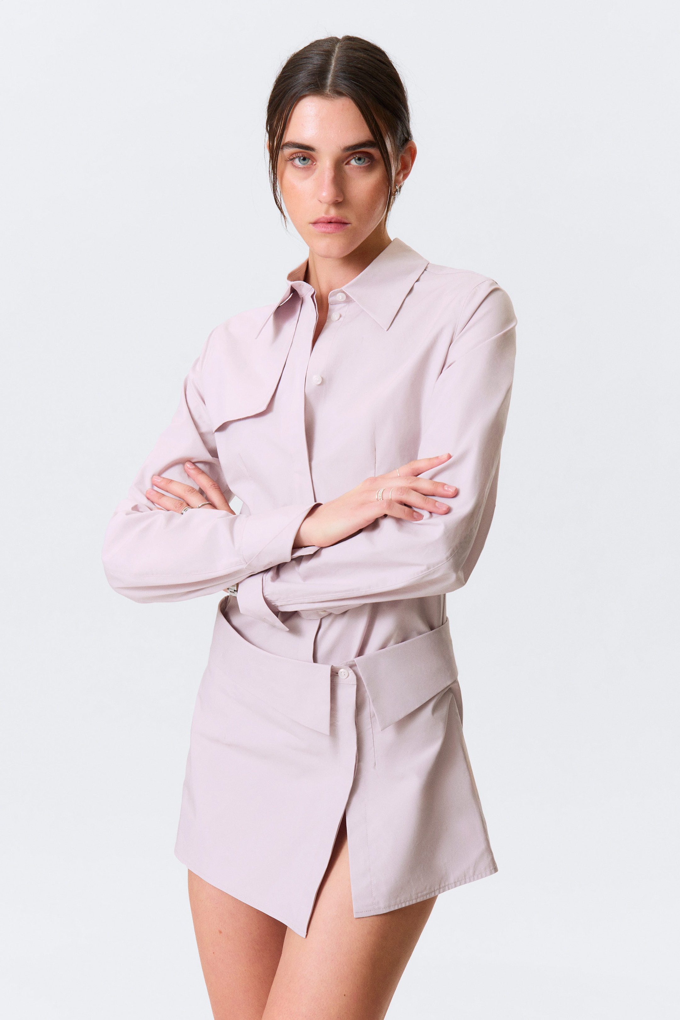 Dusty Pink - Sculpted Cotton Shirt Dress - 1
