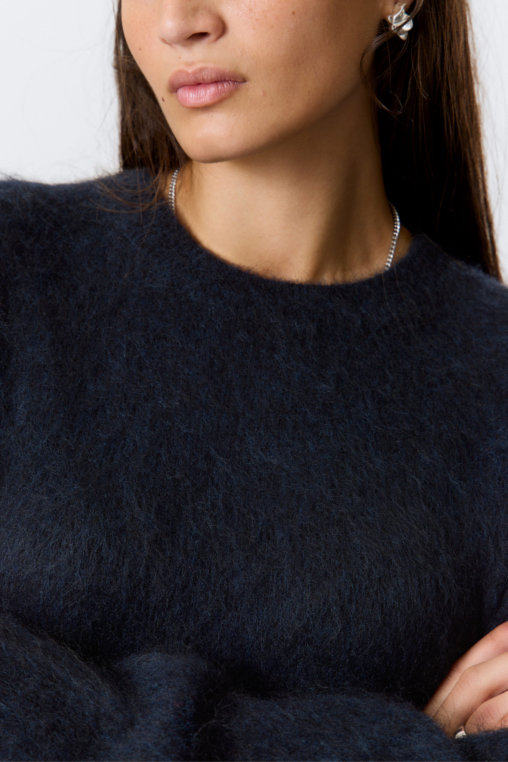 Dunkelblau meliert - Oversized-Strickpullover aus Mohairmischung - 2