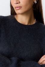 Dunkelblau meliert - Oversized-Strickpullover aus Mohairmischung - 1