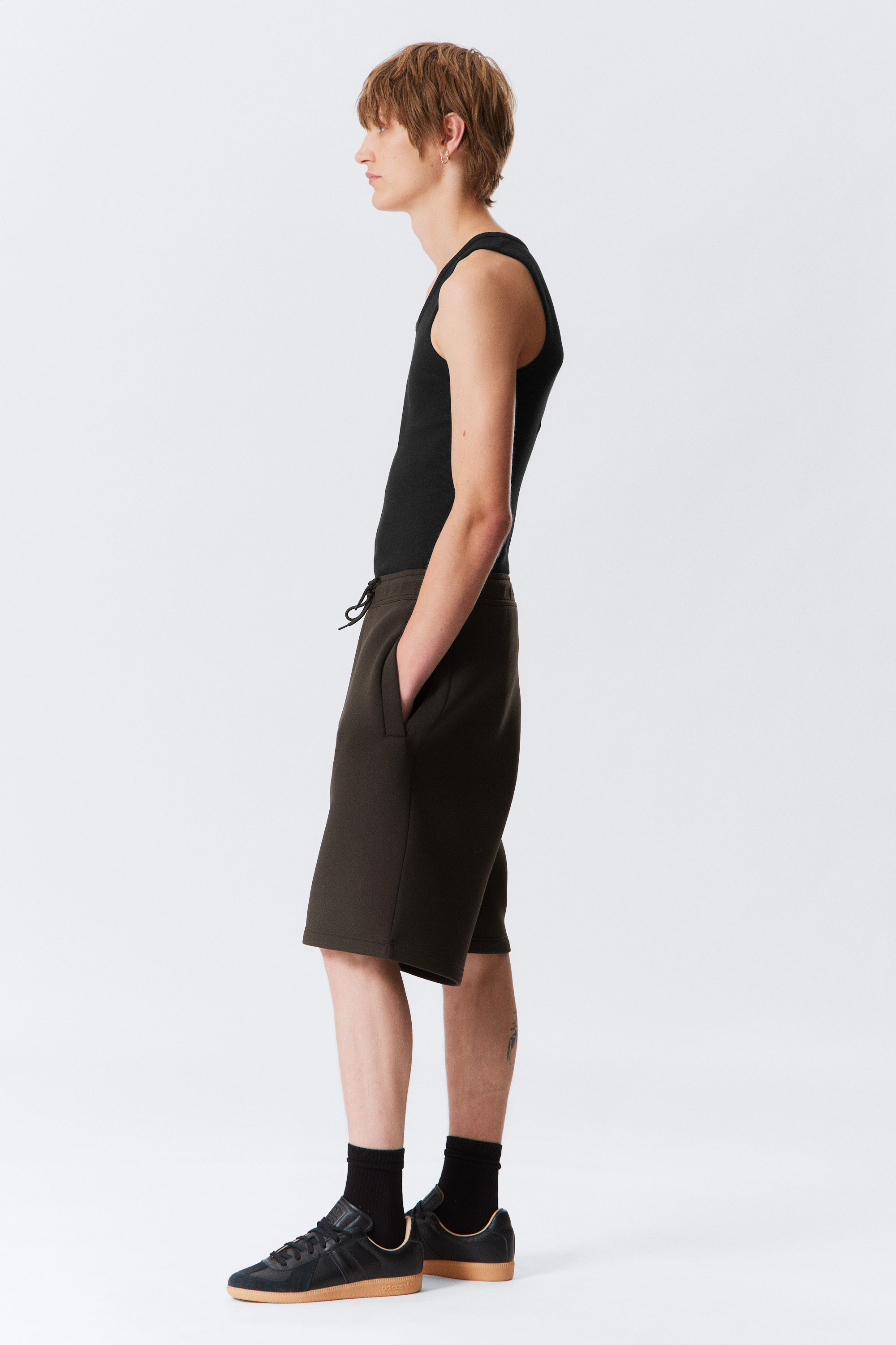Dark Brown - Loose Fit Scuba Shorts - 2