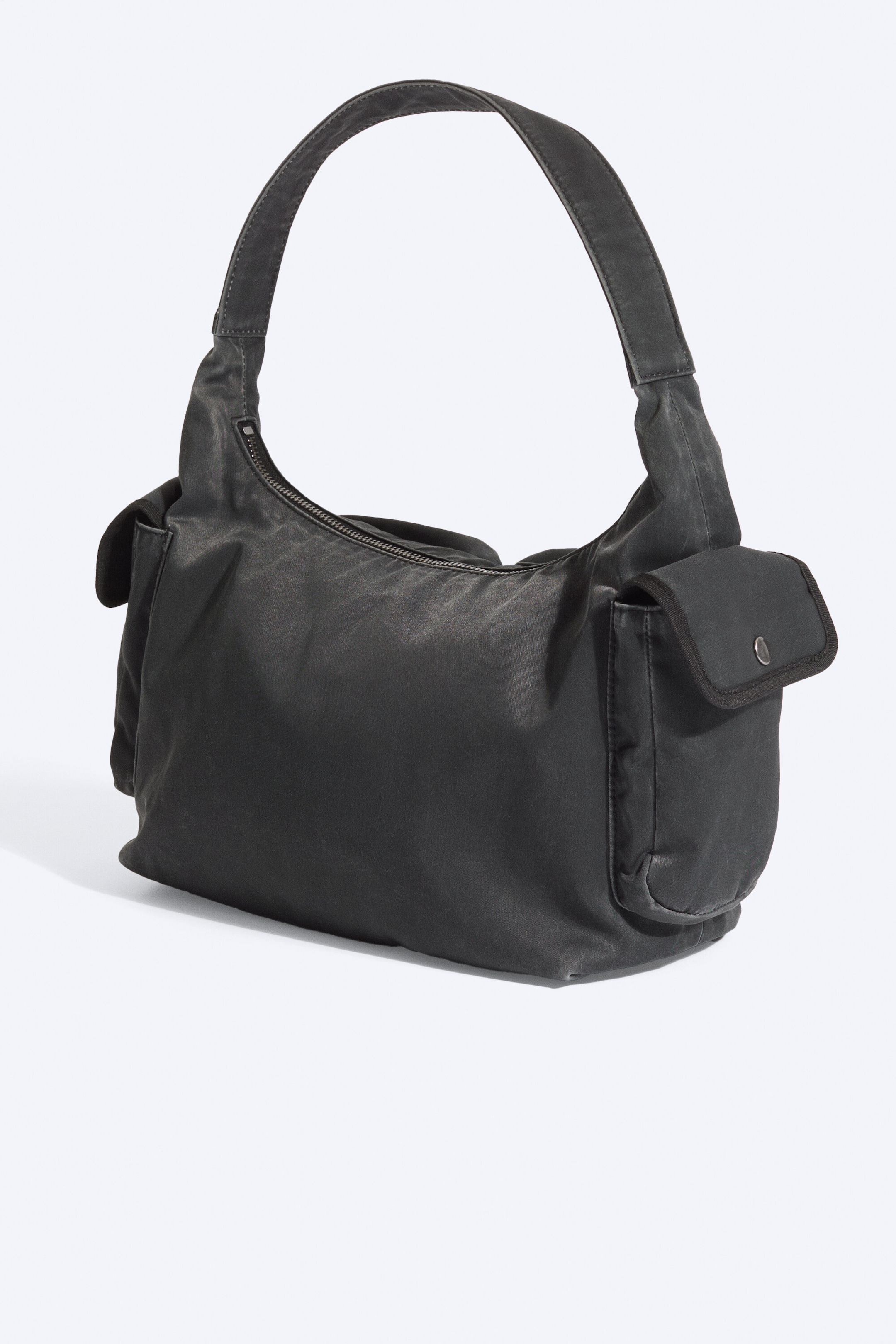 Washed Black - Multi-pocket Shoulder Bag - 2