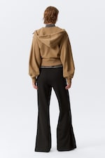 Black - Mid Rise Flared Zip-Up Trousers - 3