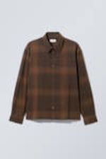 Medium Brown - Oversized Boxy Checked Flannel Shirt - 0
