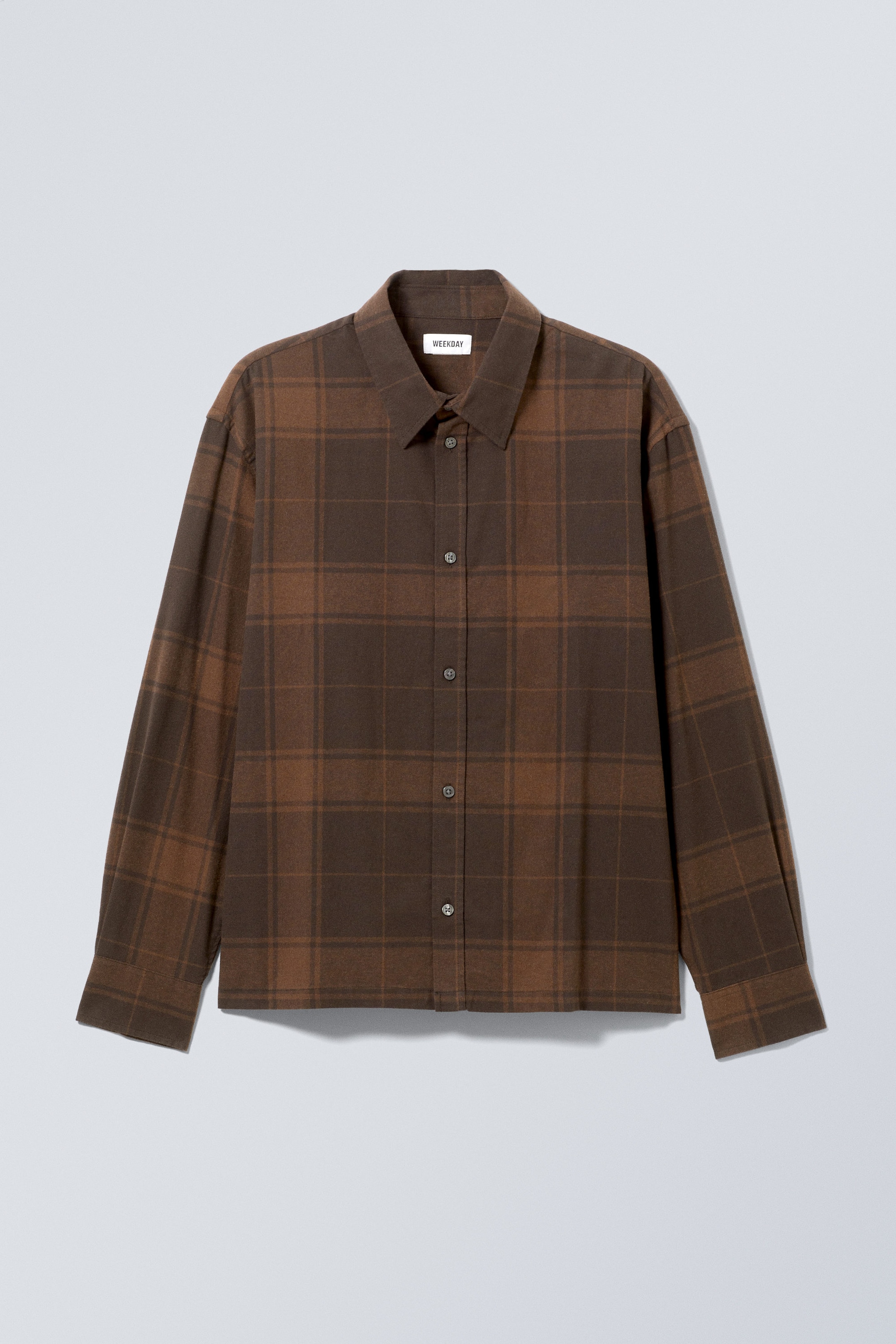 Medium Brown - Oversized Boxy Checked Flannel Shirt - 0