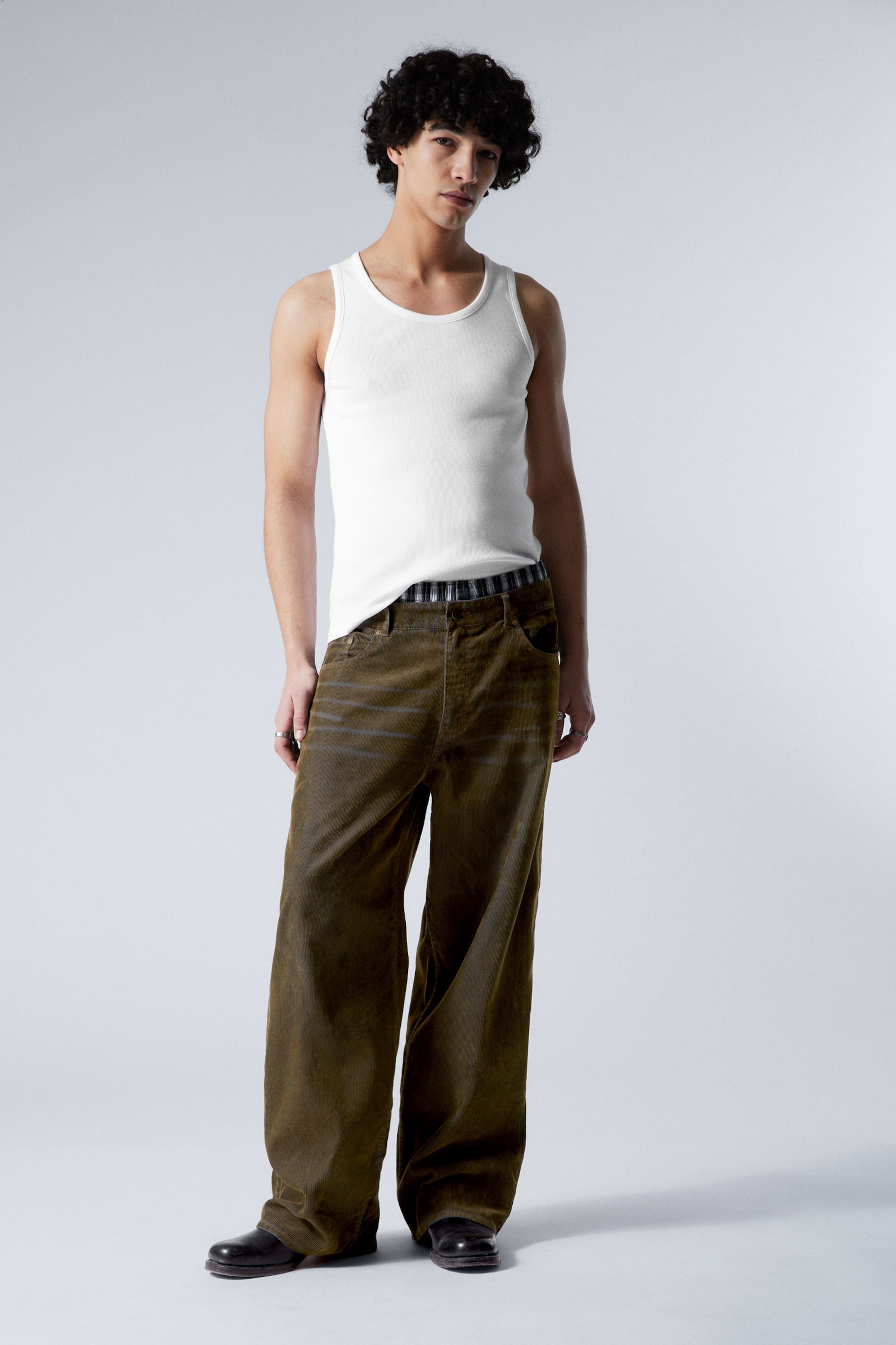 Two-toned Dark Mole - Astro Loose Baggy 2-Tone Corduroy Trousers - 3