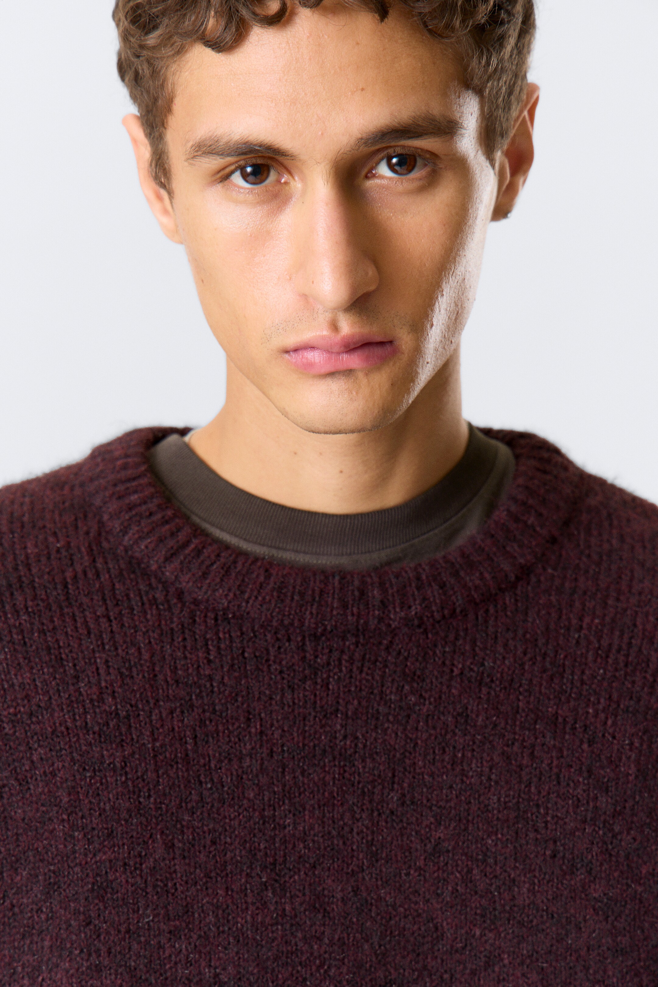 View larger image: Regular Knitted Wool-Blend Sweater - Dark Red Melange - Men | H&M GB 2