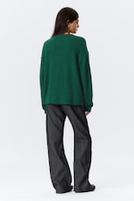 Dark Green Melange - Relaxed Knitted Sweater - 2