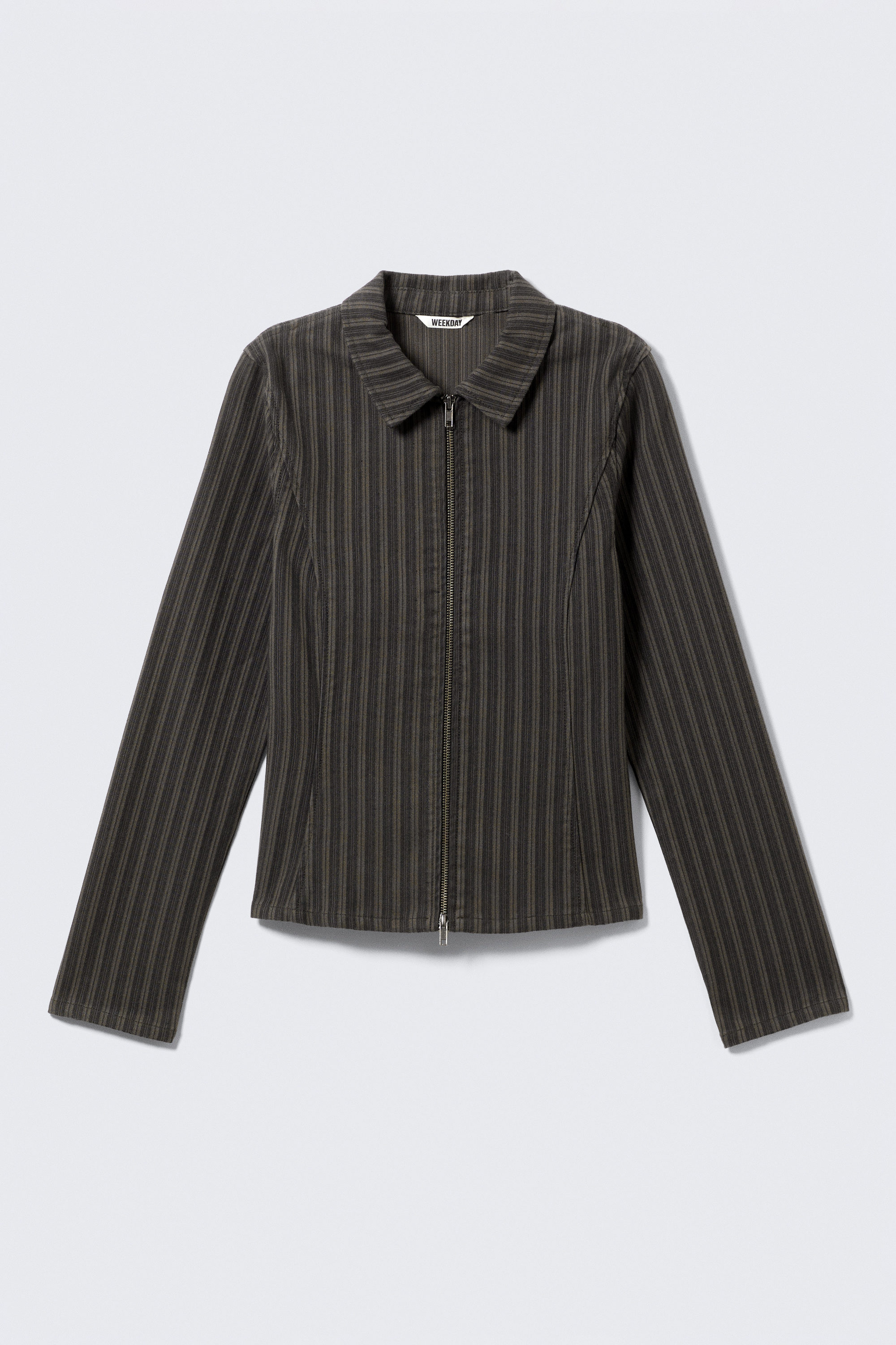 Striped Dark Grey - Fitted Corduroy Zip-Up Jacket - 1