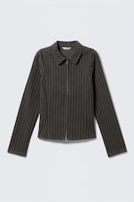 Striped Dark Grey - Fitted Corduroy Zip-Up Jacket - 4