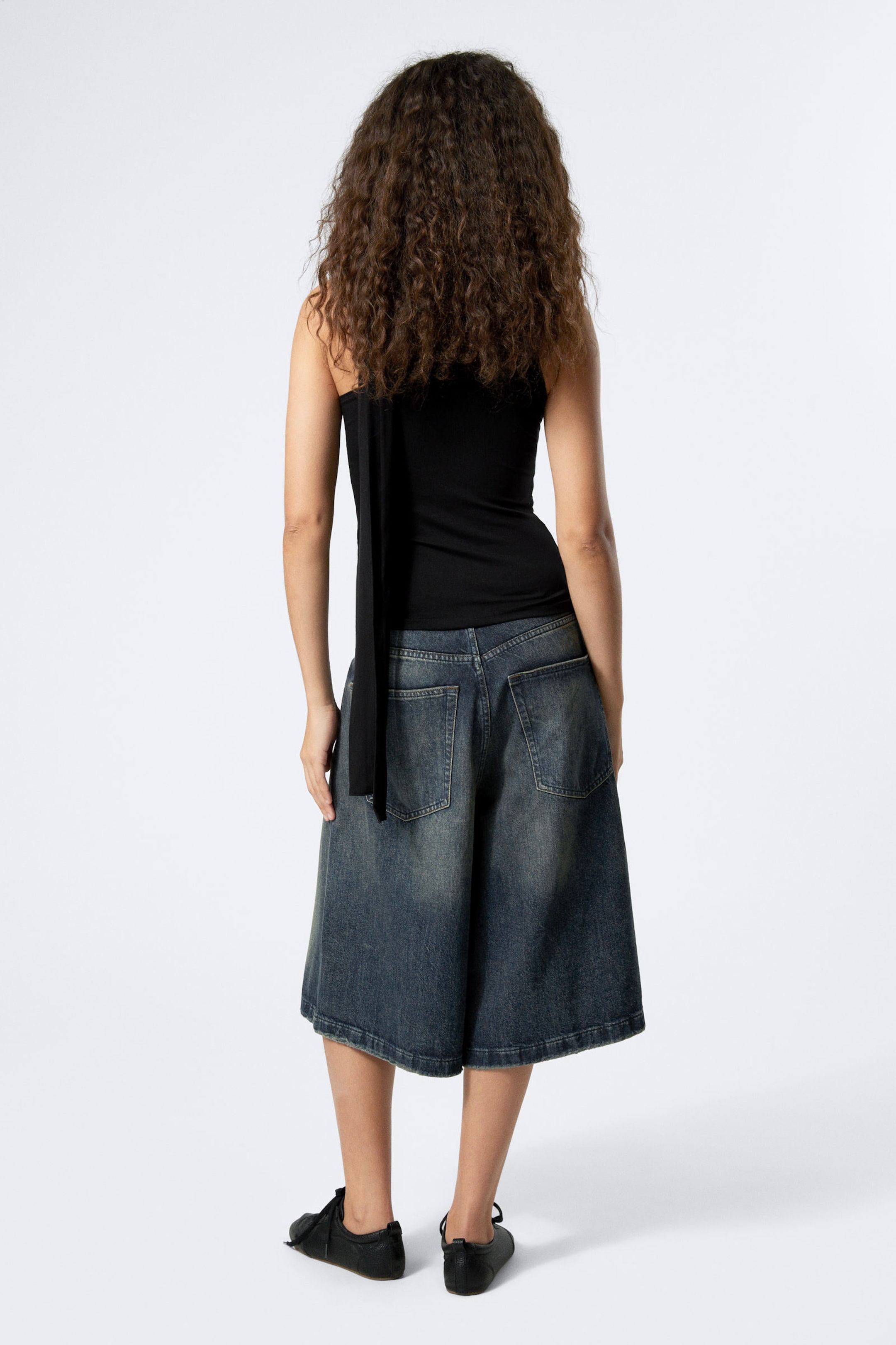Black - Lyocell One-shoulder Tie Top - 3