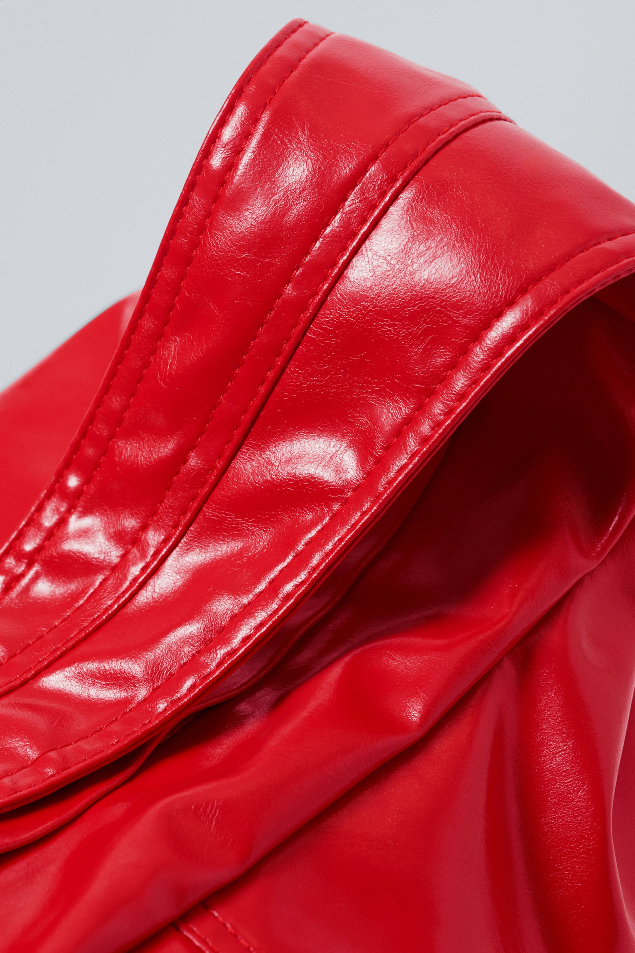 Glossy Red - Coated Rectangular Shoulder Bag - 2
