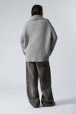 Grau meliert - Rippstrick-Pullover mit Stehkragen und Half-Zip - 2
