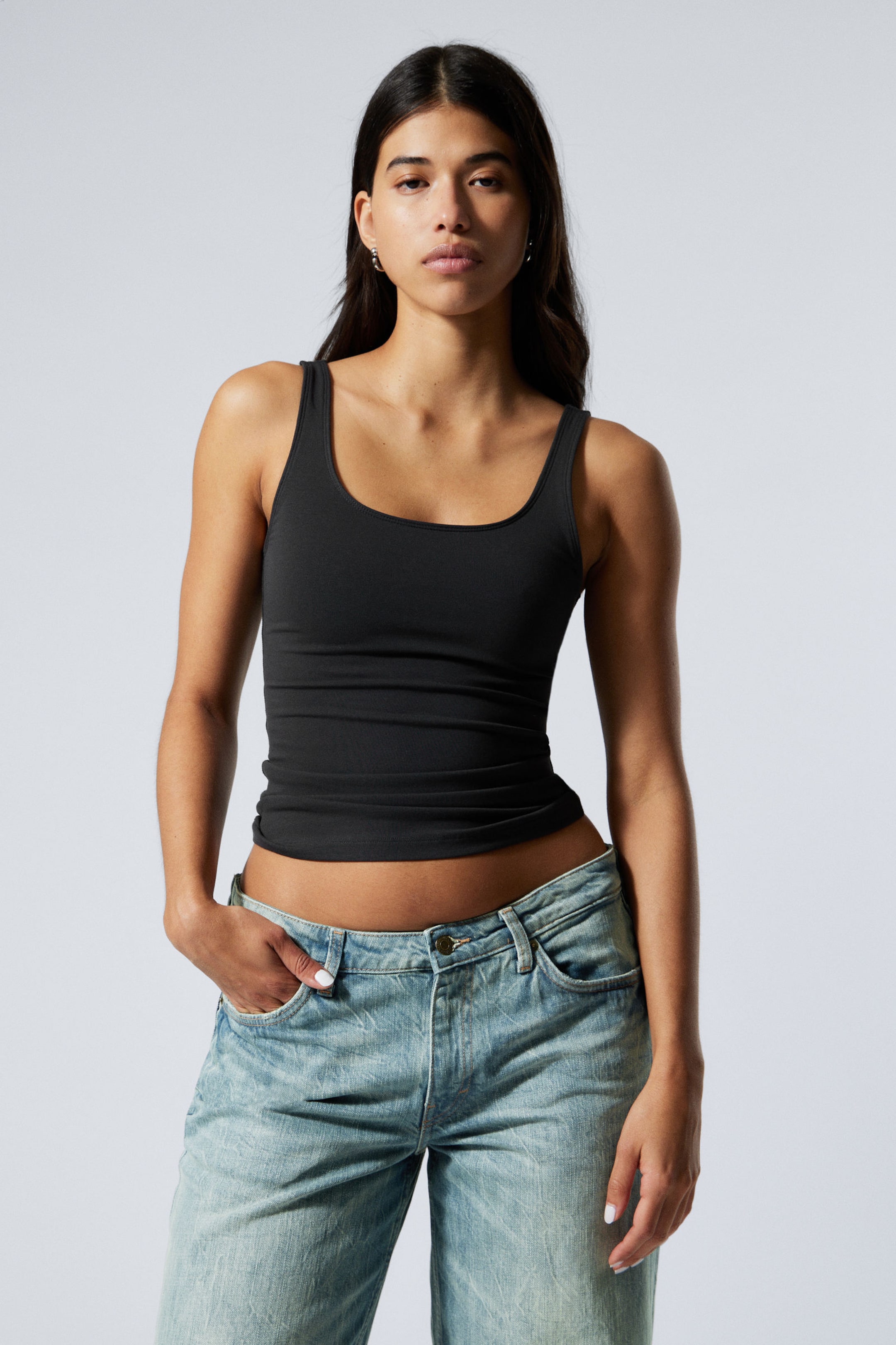 #3A3A3D - Fitted Square Neck Tank Top - 1
