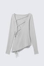 Light Grey - Asymmetric Long-Sleeved Cross Back Top - 4