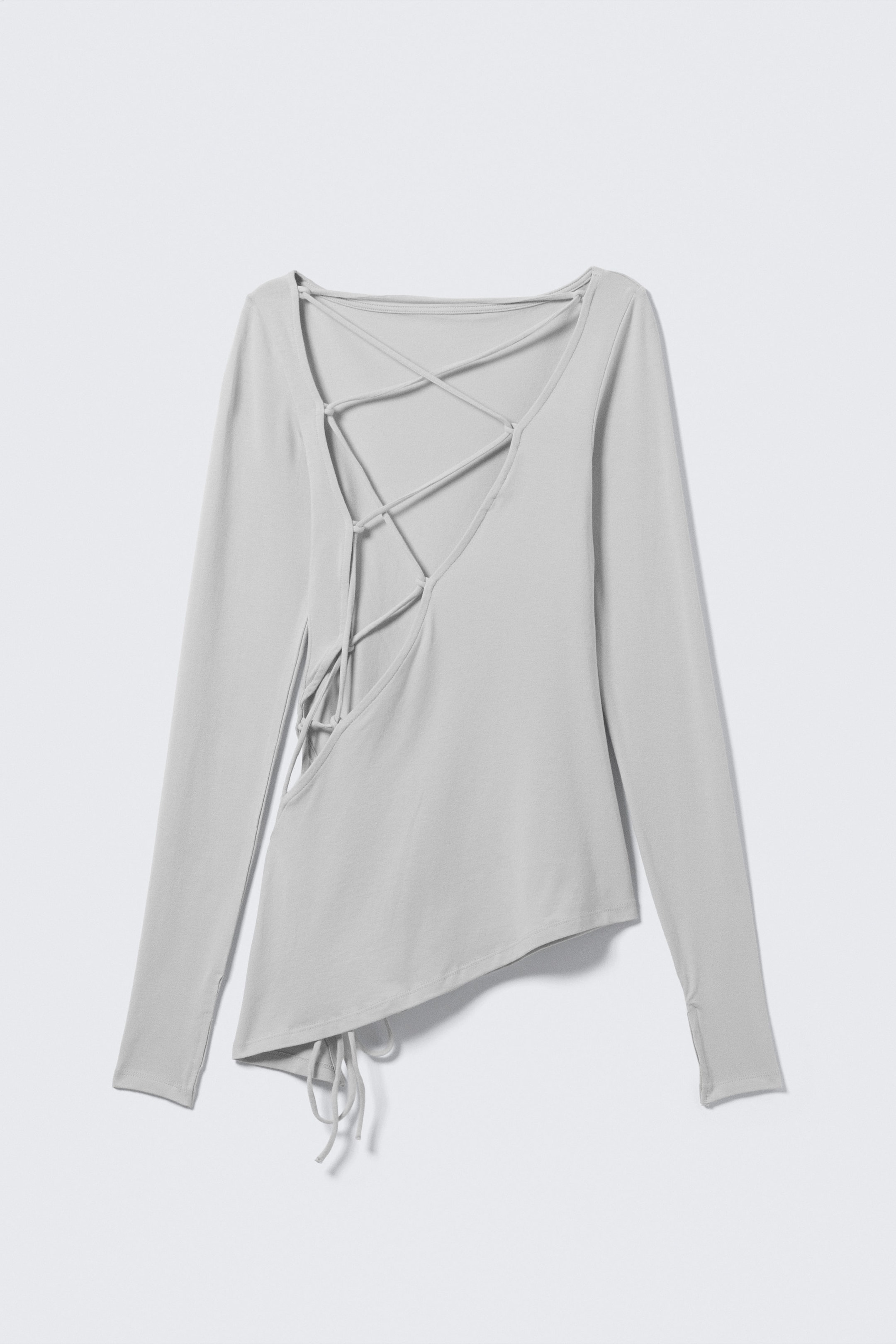 Light Grey - Asymmetric Long-Sleeved Cross Back Top - 1