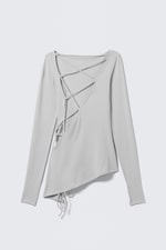 Light Grey - Asymmetric Long-Sleeved Cross Back Top - 1
