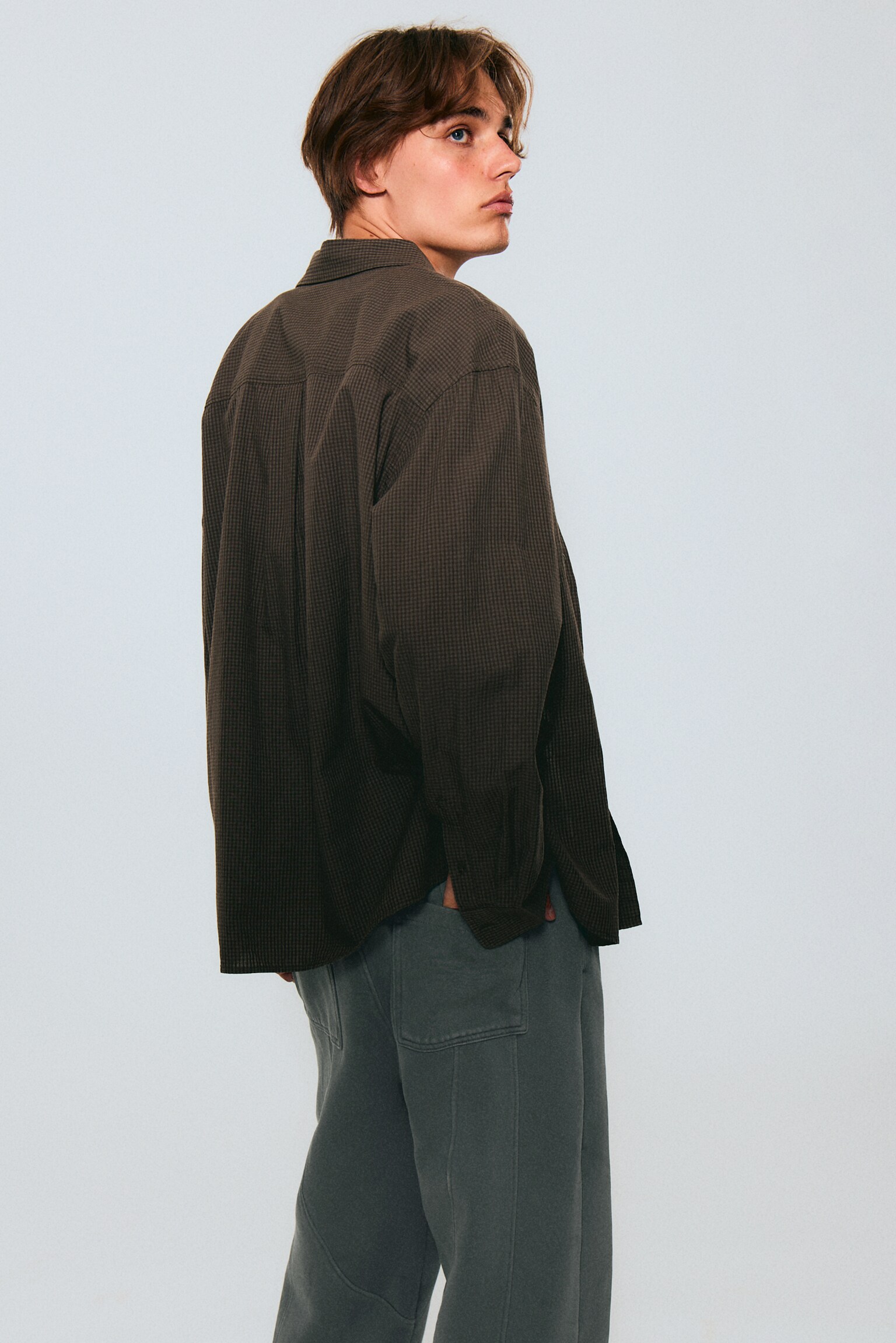 Oversized Checked Shirt - Checked Dark Brown/Checked White - 5
