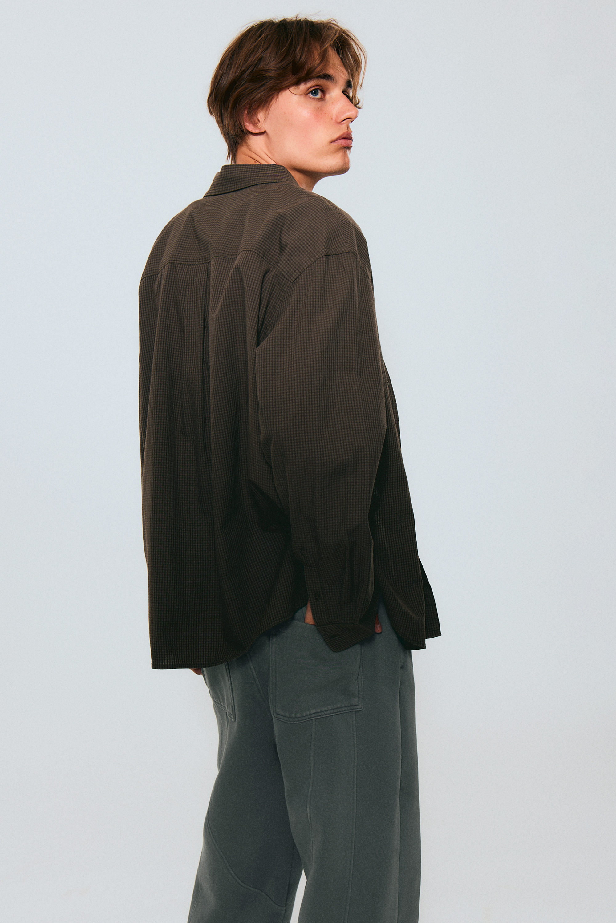 Checked Dark Brown - Oversized Checked Shirt - 3