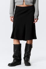 Black - Mid Rise Flared Midi Skirt - 1