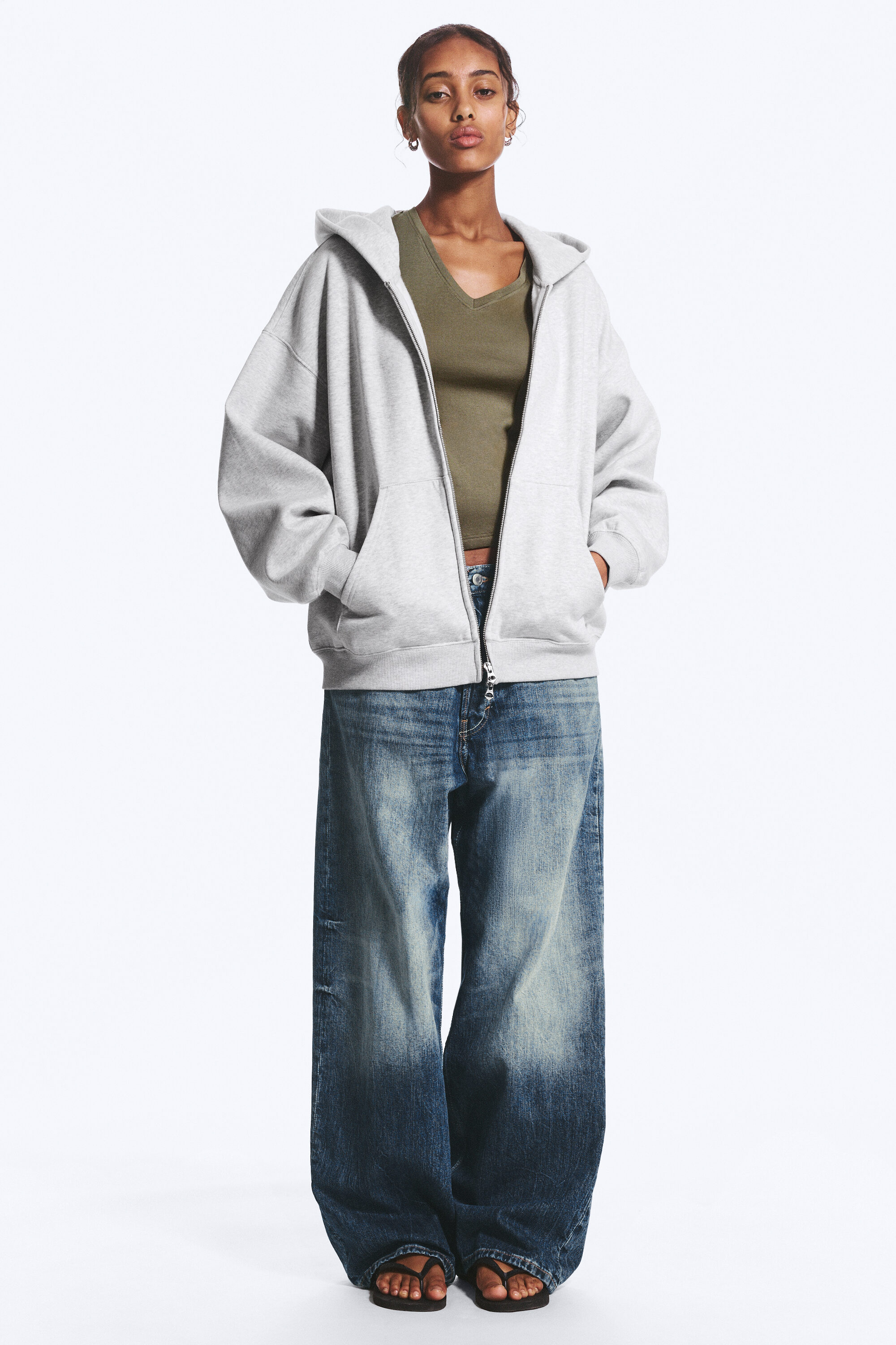 oversized heavyweight zip hoodie - Grey Melange | Weekday EU