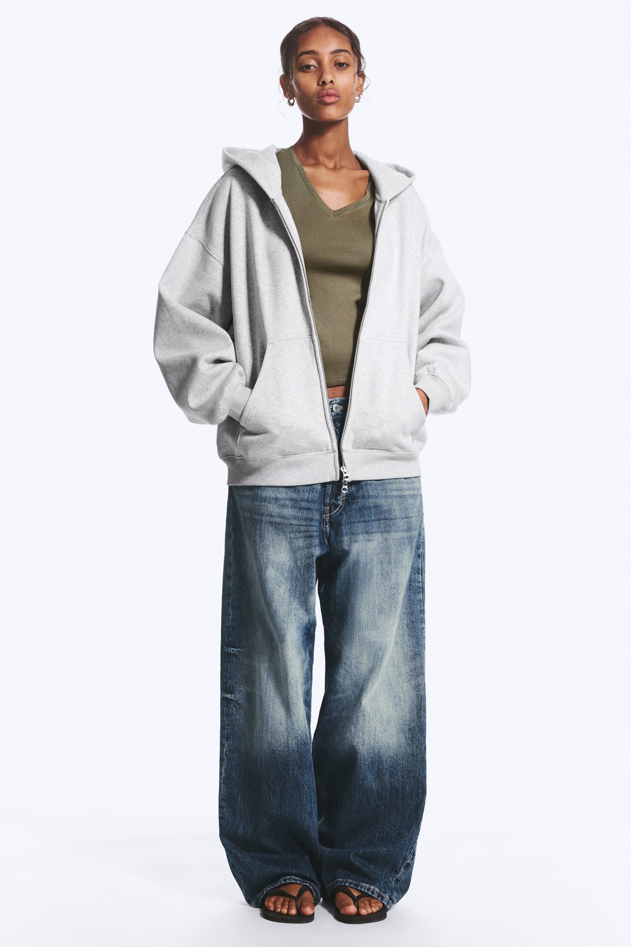 Grey Melange - Oversized Heavyweight Zip Hoodie - 2