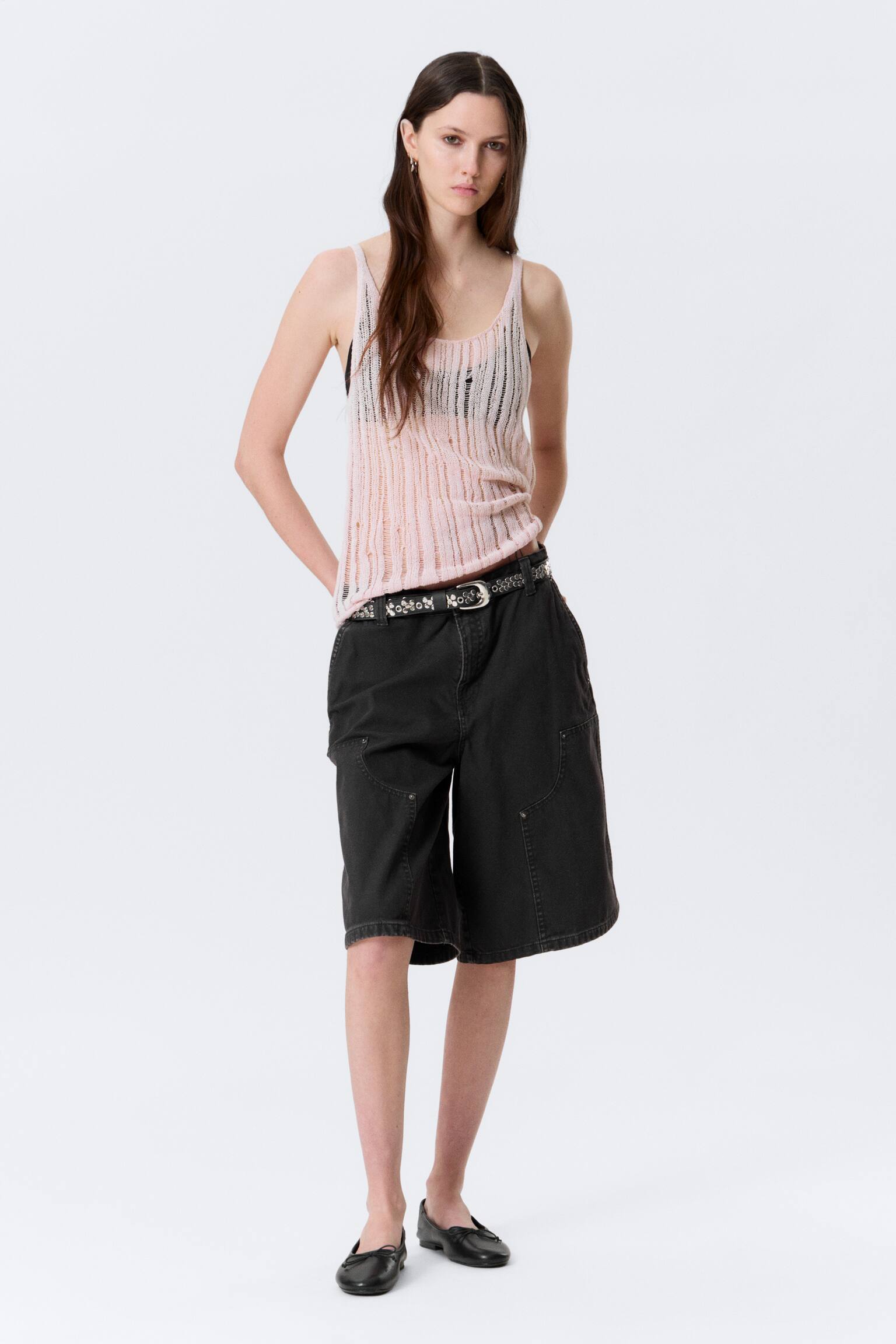 Textured Knitted Tank Top - Lichtroze/Zwart - 5