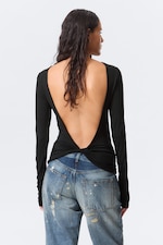 Zwart - Top met lange mouwen en open rug - 0
