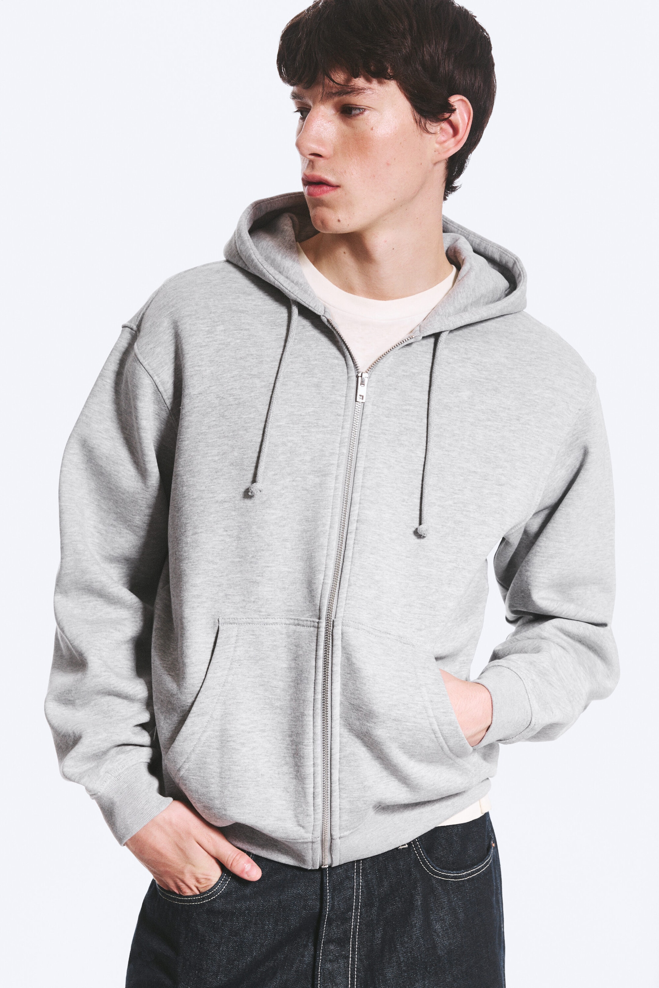 Hellgrau meliert - Klassischer Zip-Hoodie - 0