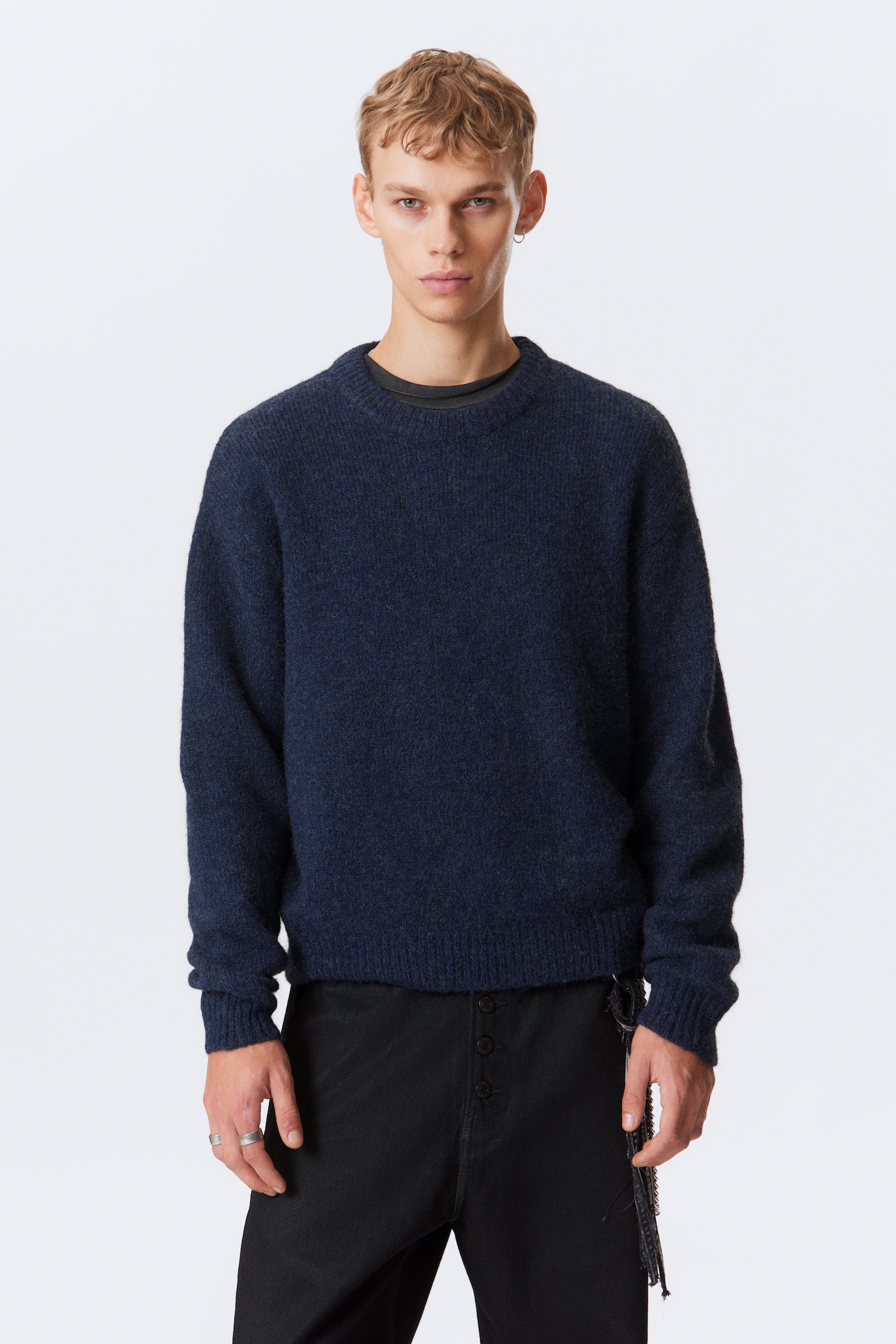 Jersey de punto de mezcla de lana y corte estándar - Navy Blue Melange/Dark Red Melange/Gris oscuro