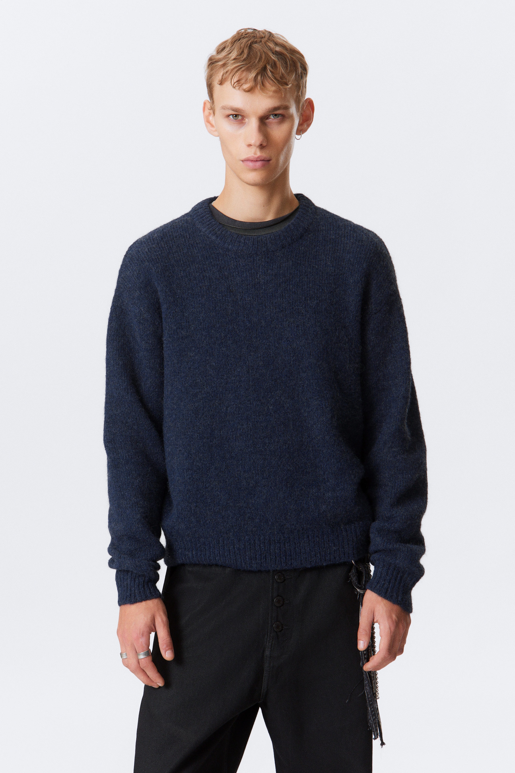 Marineblau meliert - Strickpullover aus einer Wollmischung - 2