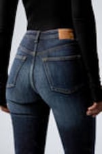 Vein Blue - Dark Blue - Glow Curve High Waisted Regular Flared Leg Jeans - 4
