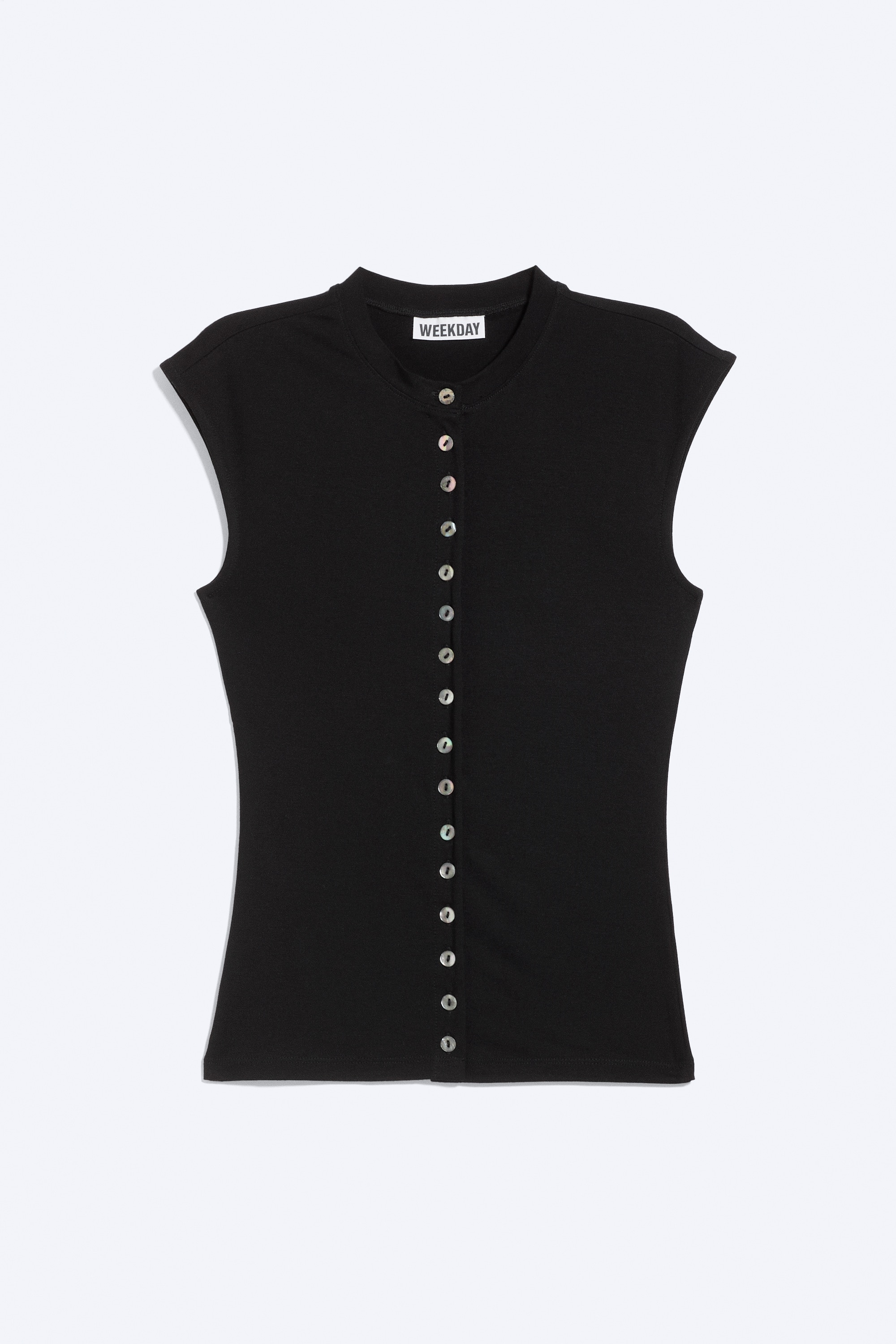 Top boutonné à boutons en perles d’imitation - Noir - Boutons perles d’imitation/Blanc - Boutons à perles d’imitation