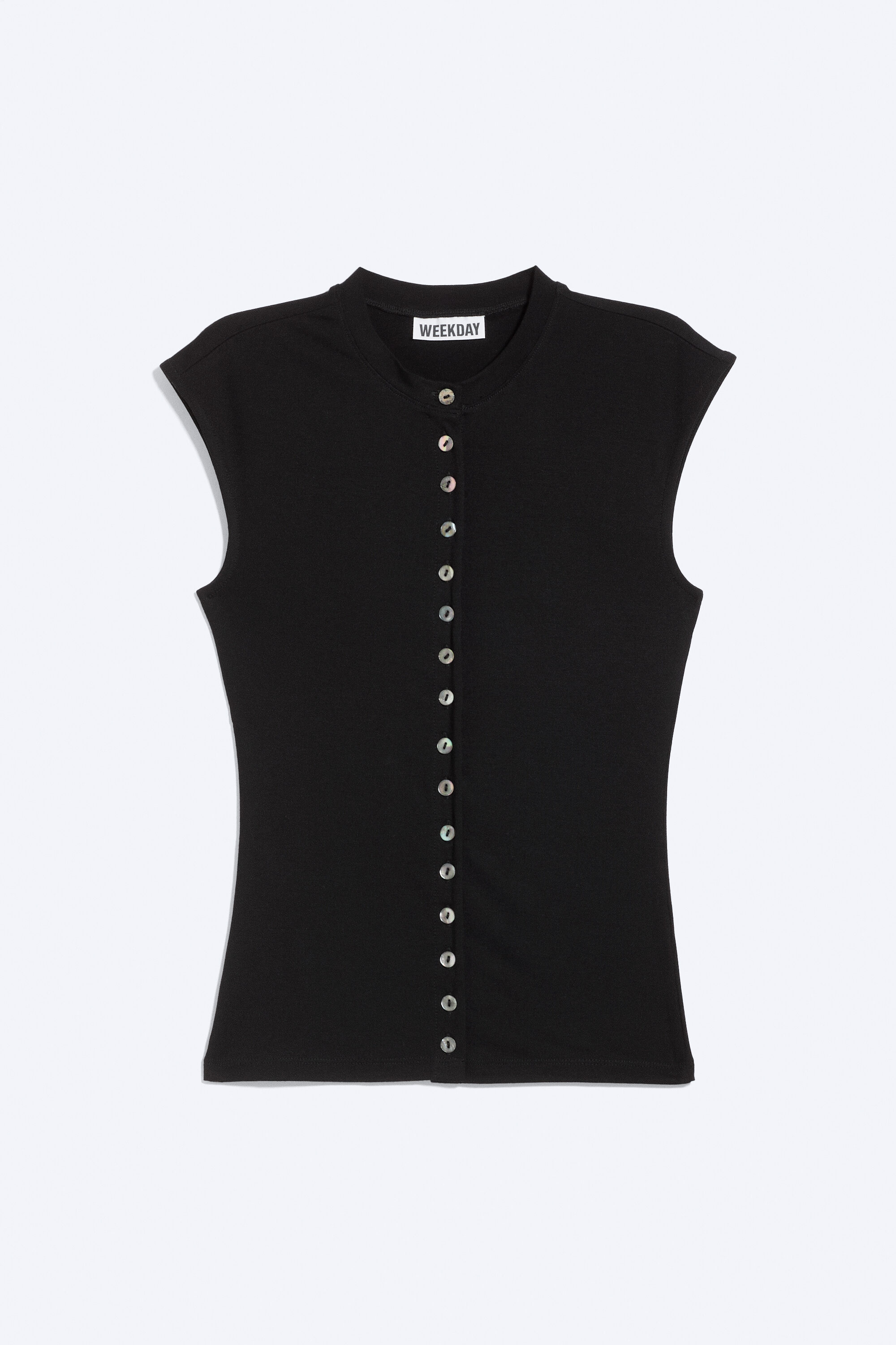 トップス double button curve tops BLACK pearl button up top - Black - Pearl Buttons | Weekday WW