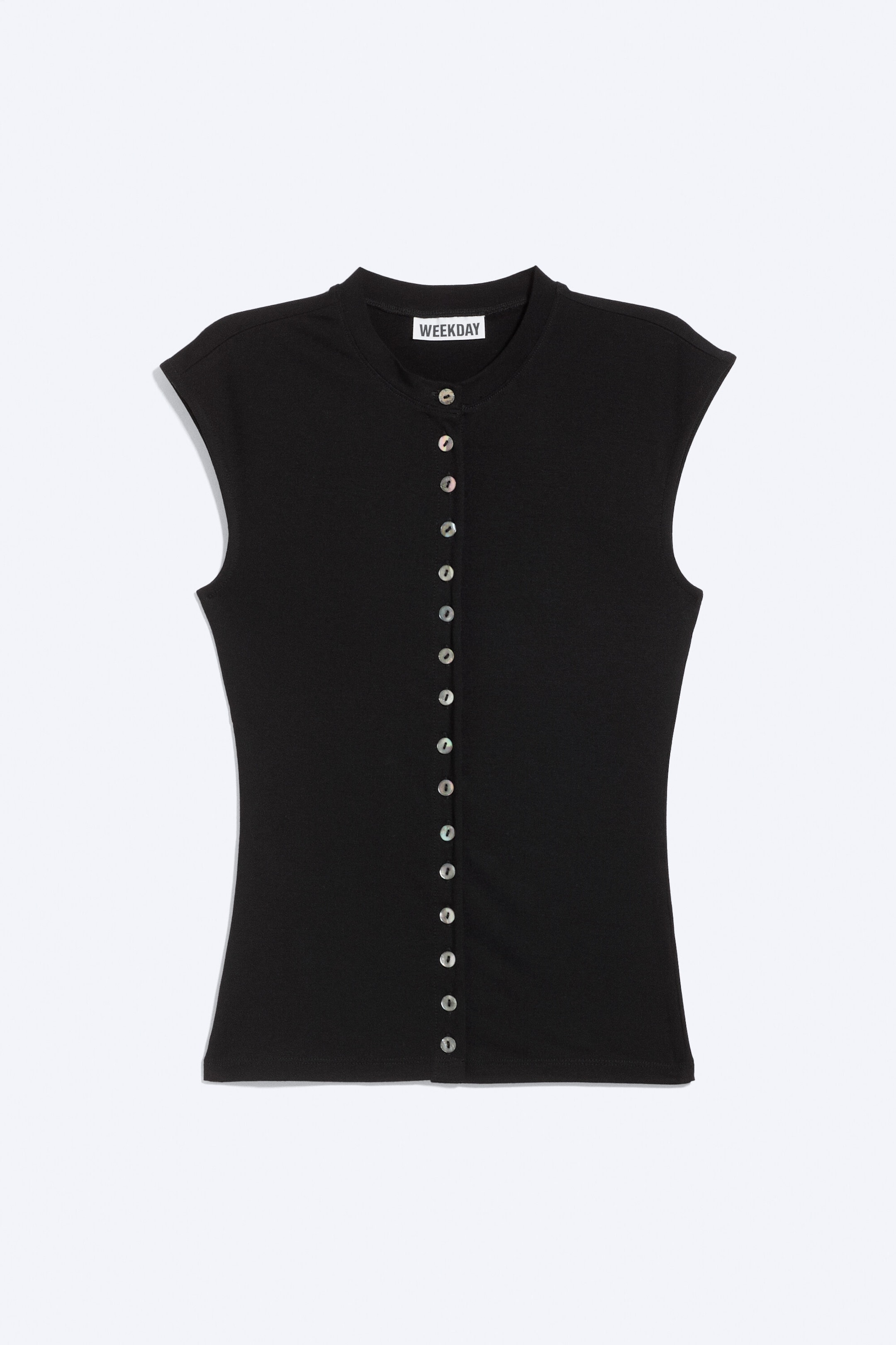 Svart - Pärlknappar - Ärmlös jerseytop med pärlknappar - 4