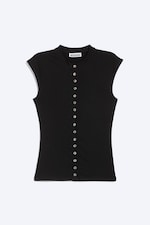 Svart - Pärlknappar - Ärmlös jerseytop med pärlknappar - 4