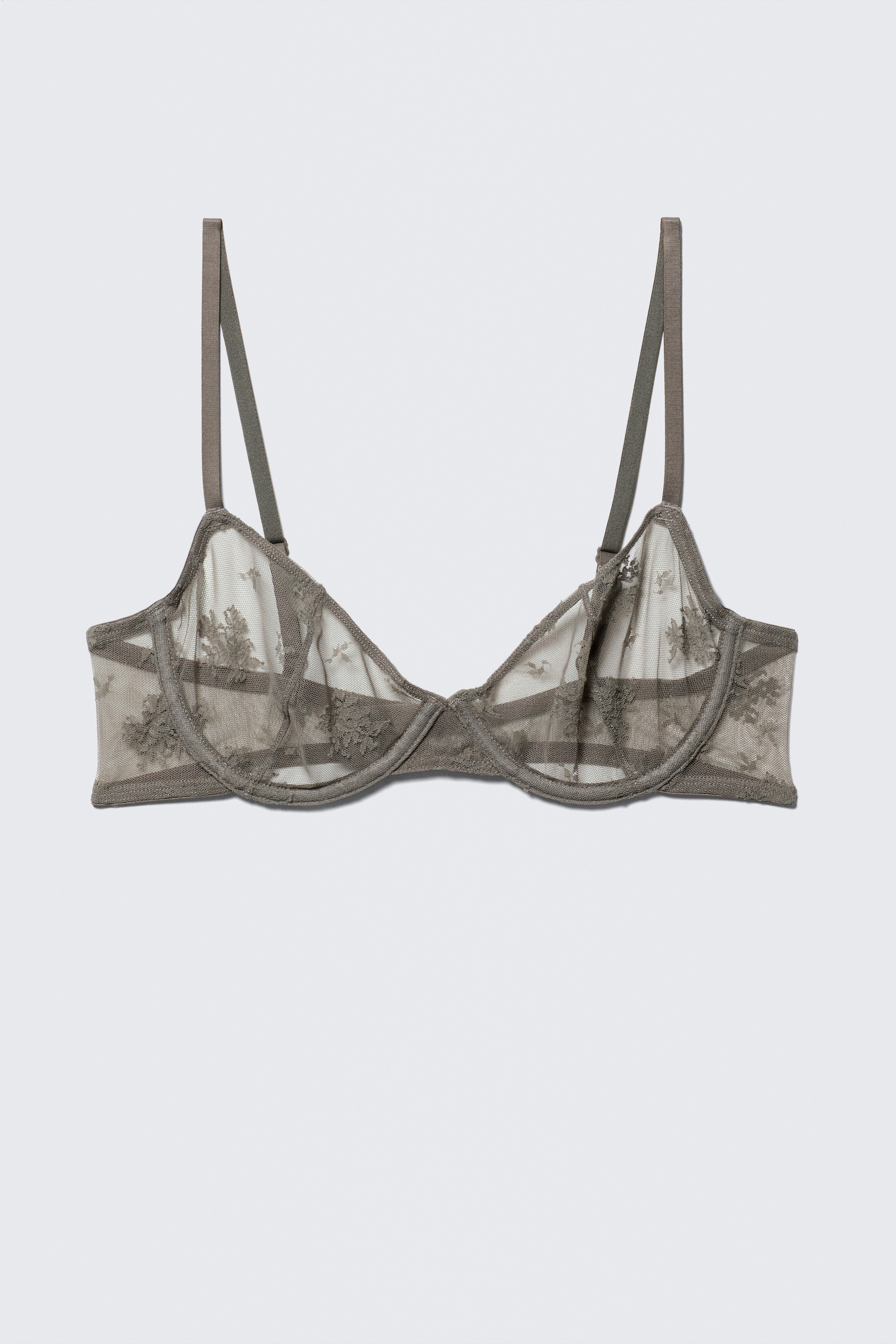Reggiseno con ferretto in pizzo trasparente - Grigio polvere/Nero