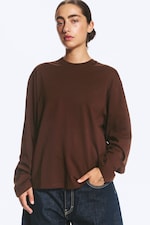 Dunkelbraun - Boxy Longsleeve aus Baumwolle - 0