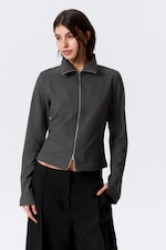 Dark Grey Melange - Slim Long-Sleeved Zip Shirt - 0