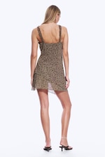 Dusty Khaki Beige - Dark Flower - Asymmetric Slip Dress - 2