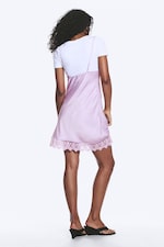 Light Lilac - Satin Lace-Trim Slip-Dress - 3